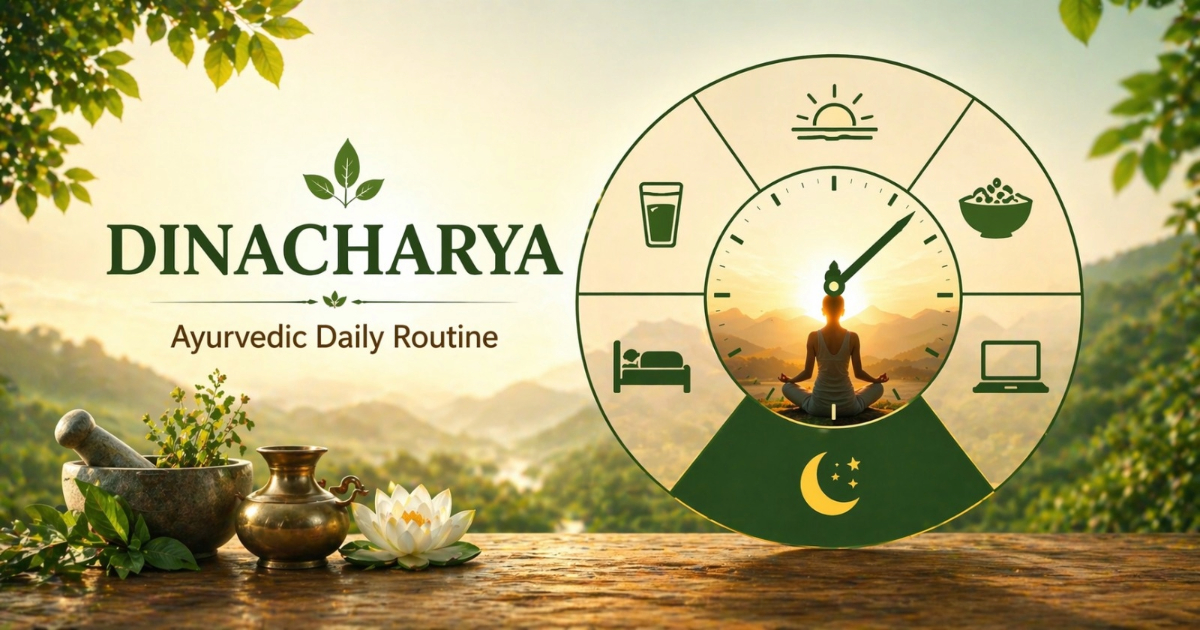 Dinacharya Ayurvedic daily routine clock from morning to night